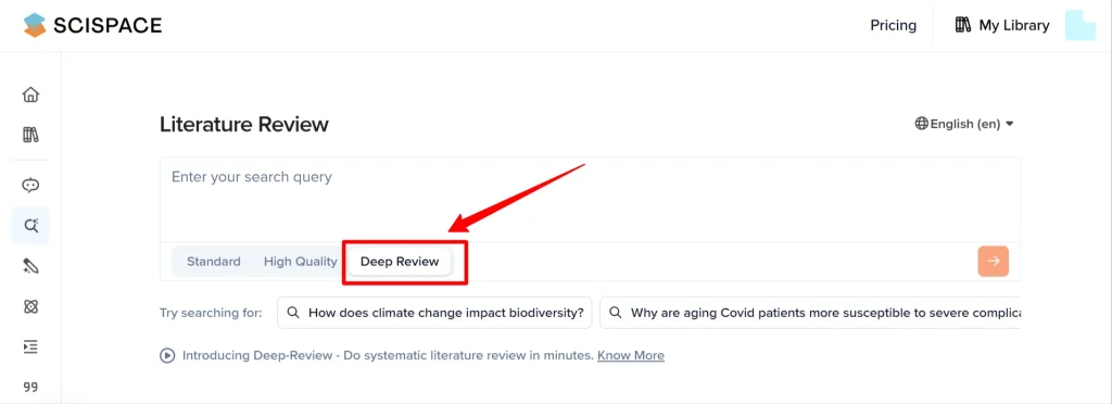 SciSpace Deep Review Feature