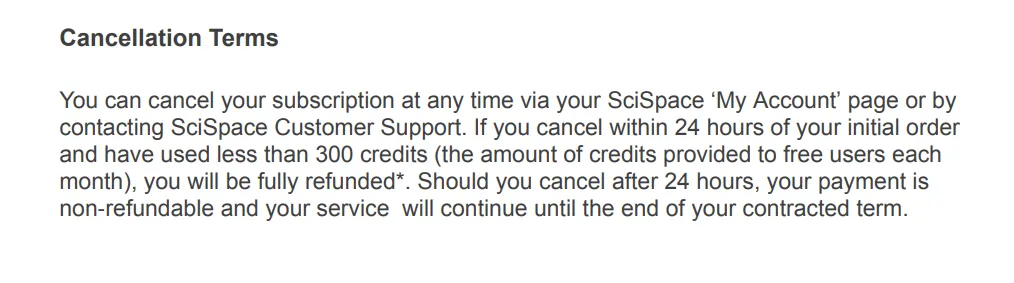 SciSpace Refund Policy
