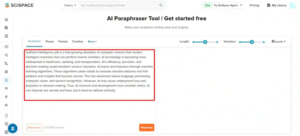 SciSpace Paraphraser - Paste or Type Your Text